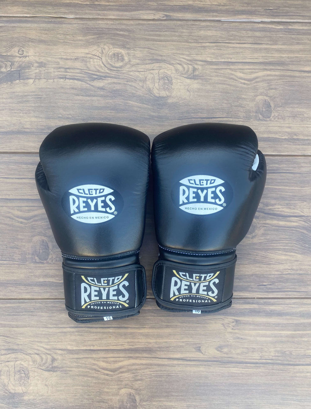 Cleto Reyes Black/White Boxing Gloves 14oz Genuine Leather Training Gloves Back View
