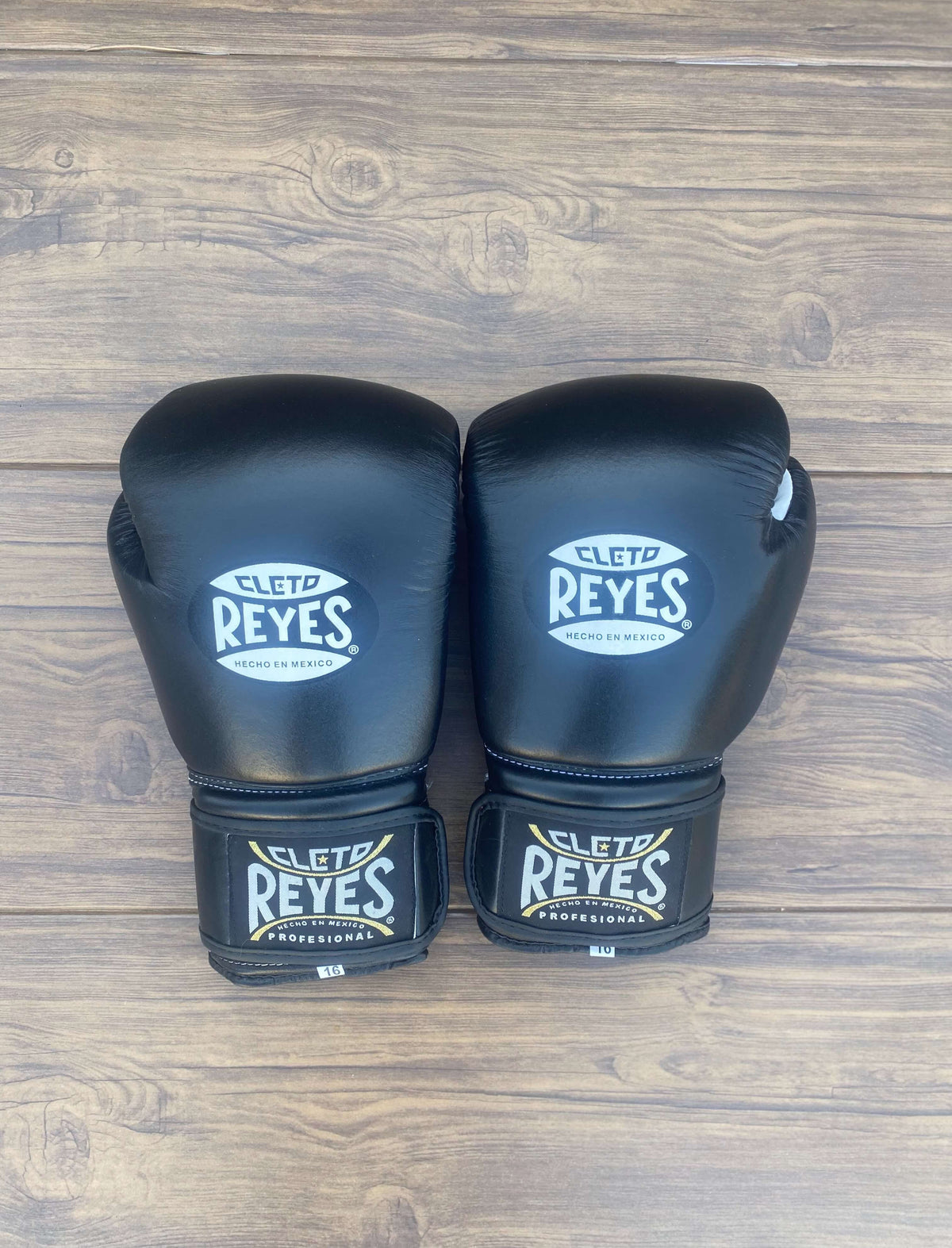 Cleto Reyes Black/White Boxing Gloves 14oz Genuine Leather Training Gloves Back View