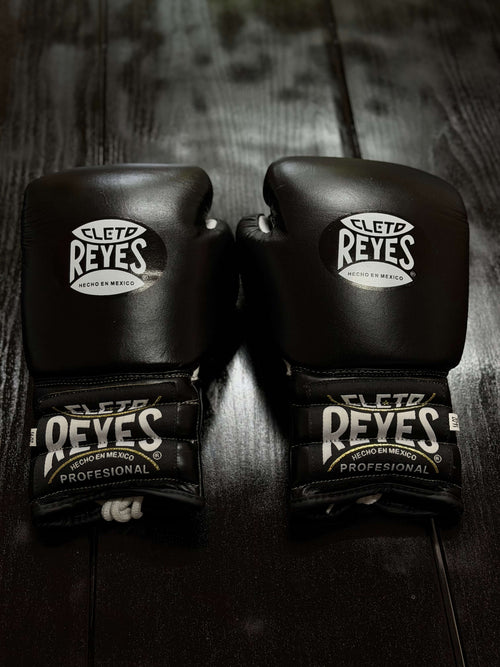 Cleto Reyes Boxing Gloves Black/White Padded Leather Gloves Back View