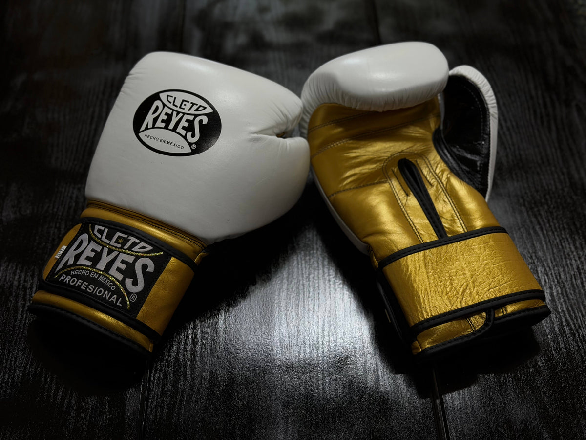 Cleto Reyes Boxing Gloves White/Gold Velcro Leather Gloves for Training