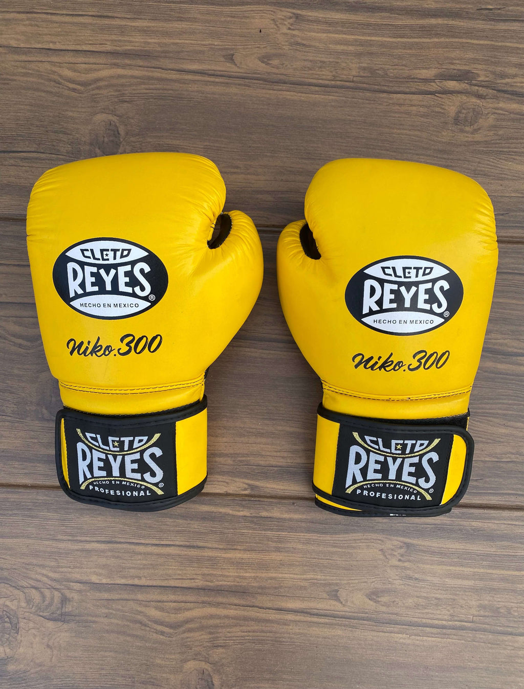 Cleto Reyes Boxing Gloves Yellow/Black Curved Leather Gloves Back View
