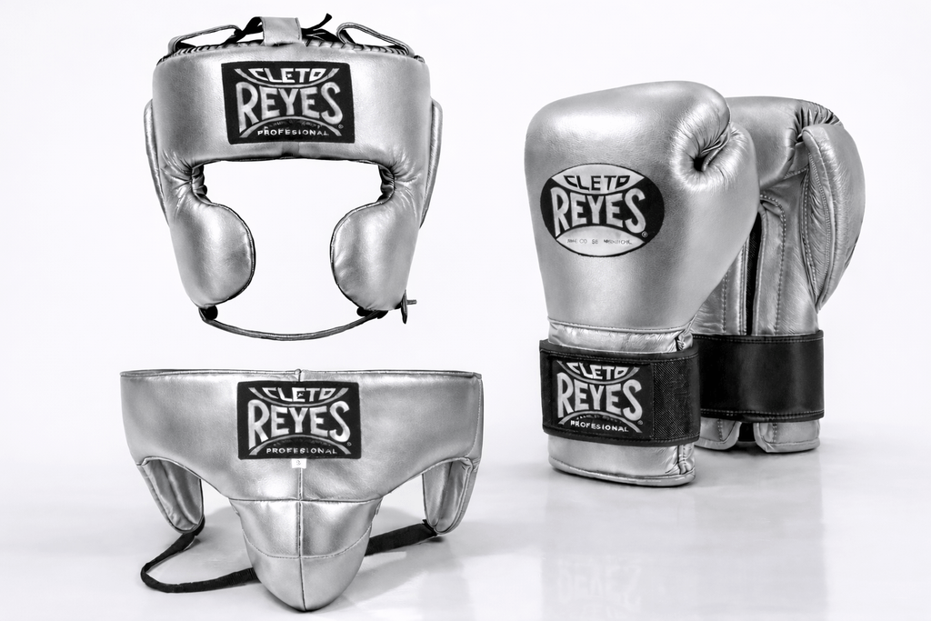 Cleto Reyes Boxing Gloves Set Silver/Black Velcro Fight Gloves