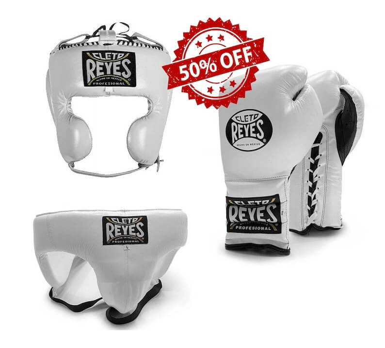 Cleto Reyes Boxing Set White/Black Lace Up Gloves Premium Training Gear