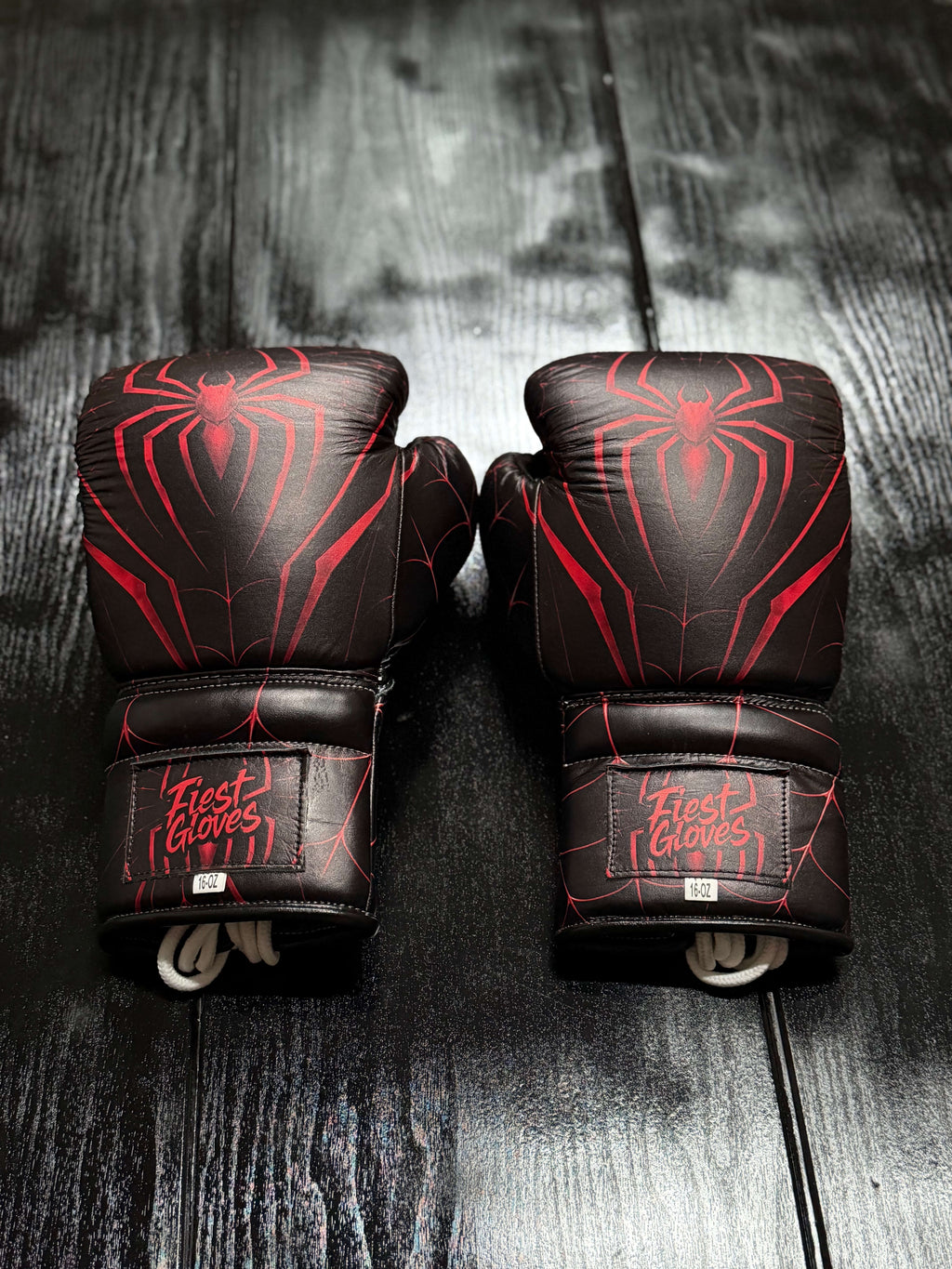 Fiest Winning Style Boxing Gloves Black/Red Leather Training Gloves Back View