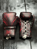 Fiest Winning Style Boxing Gloves Black/Red Leather Training Gloves Front View