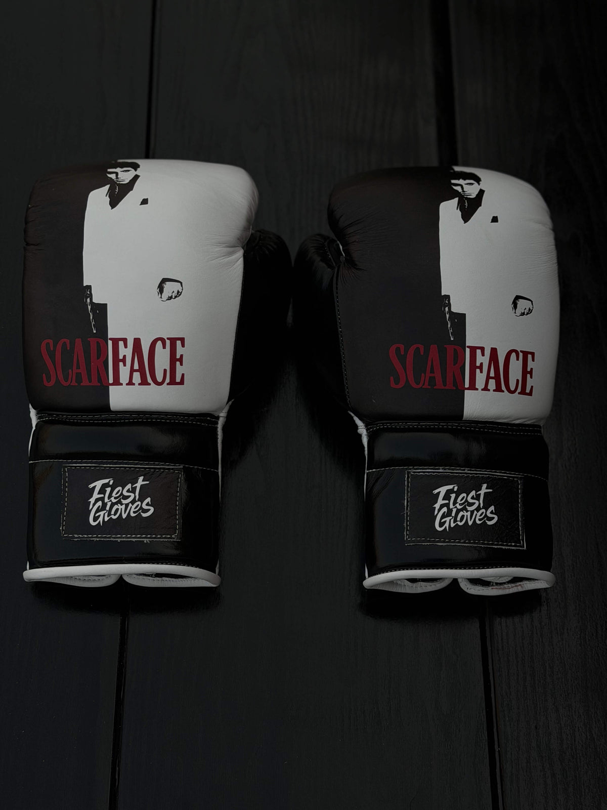 Fiest Winning Style Boxing Gloves White/Black Leather Training Gloves Back View
