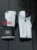 Fiest Winning Style Boxing Gloves White/Black Leather Training Gloves Front View