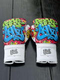Fiest Winning Style Boxing Gloves Grafitti White Leather Training Gloves Back View
