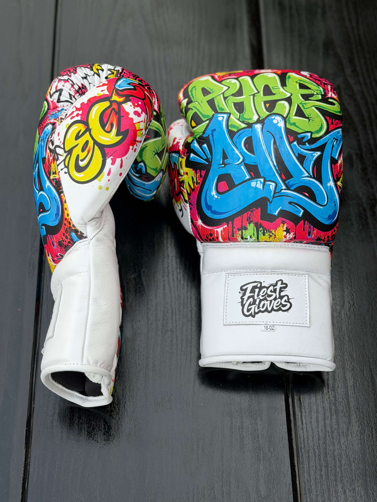 Fiest Winning Style Boxing Gloves Grafitti White Leather Training Gloves Thumb View