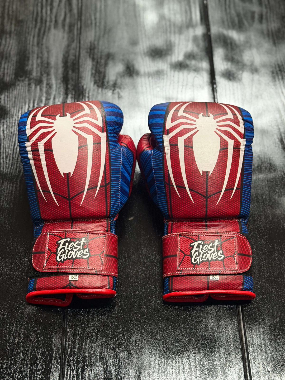 Fiest Winning Style Boxing Gloves Red/Blue Padded Leather Gloves Back View