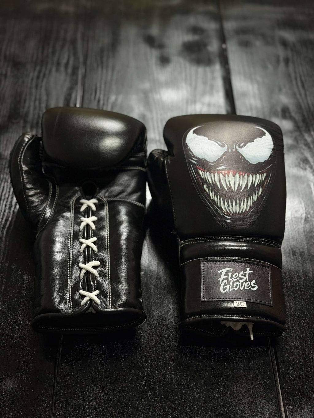Fiest Winning Style Boxing Sets Black Venum Style Leather Gloves Front View