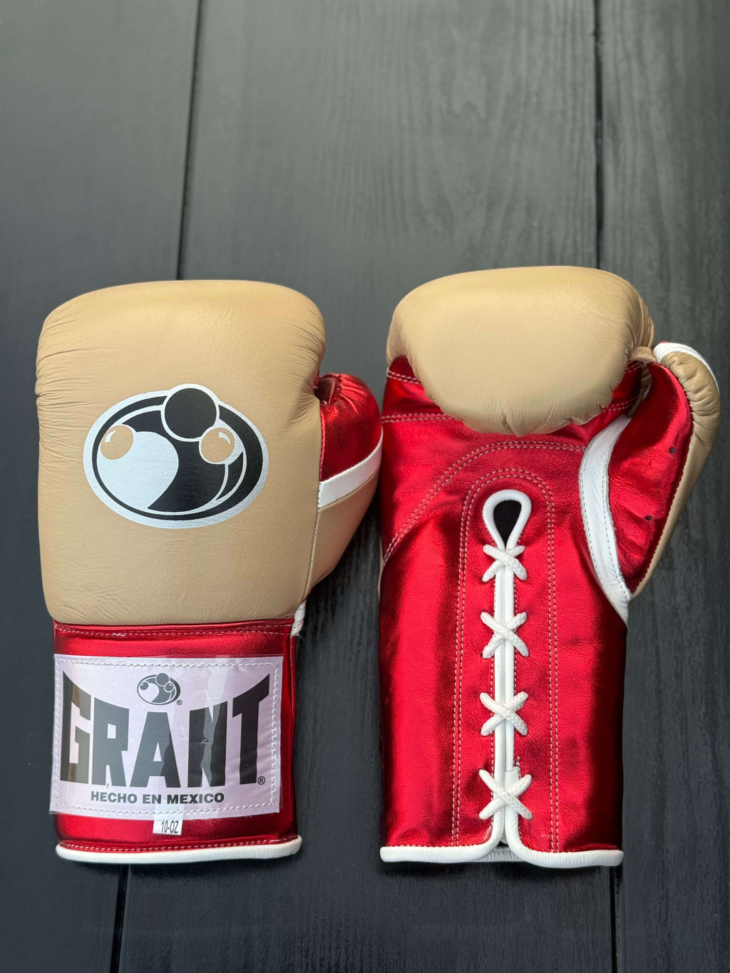 Grant Boxing Gloves Beige/Red/White Padded Leather Gloves Front View