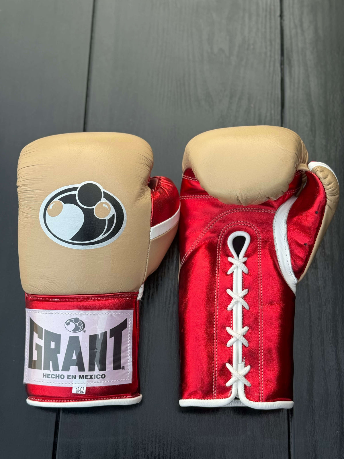 Grant Boxing Gloves Beige/Red/White Padded Leather Gloves Front View