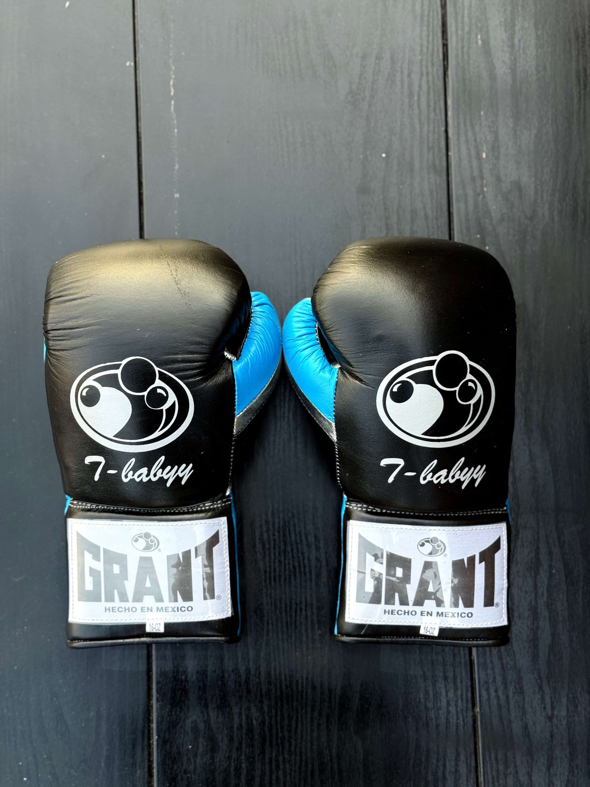 Grant Boxing Gloves Black/Blue/Silver Leather Training Gloves Back View