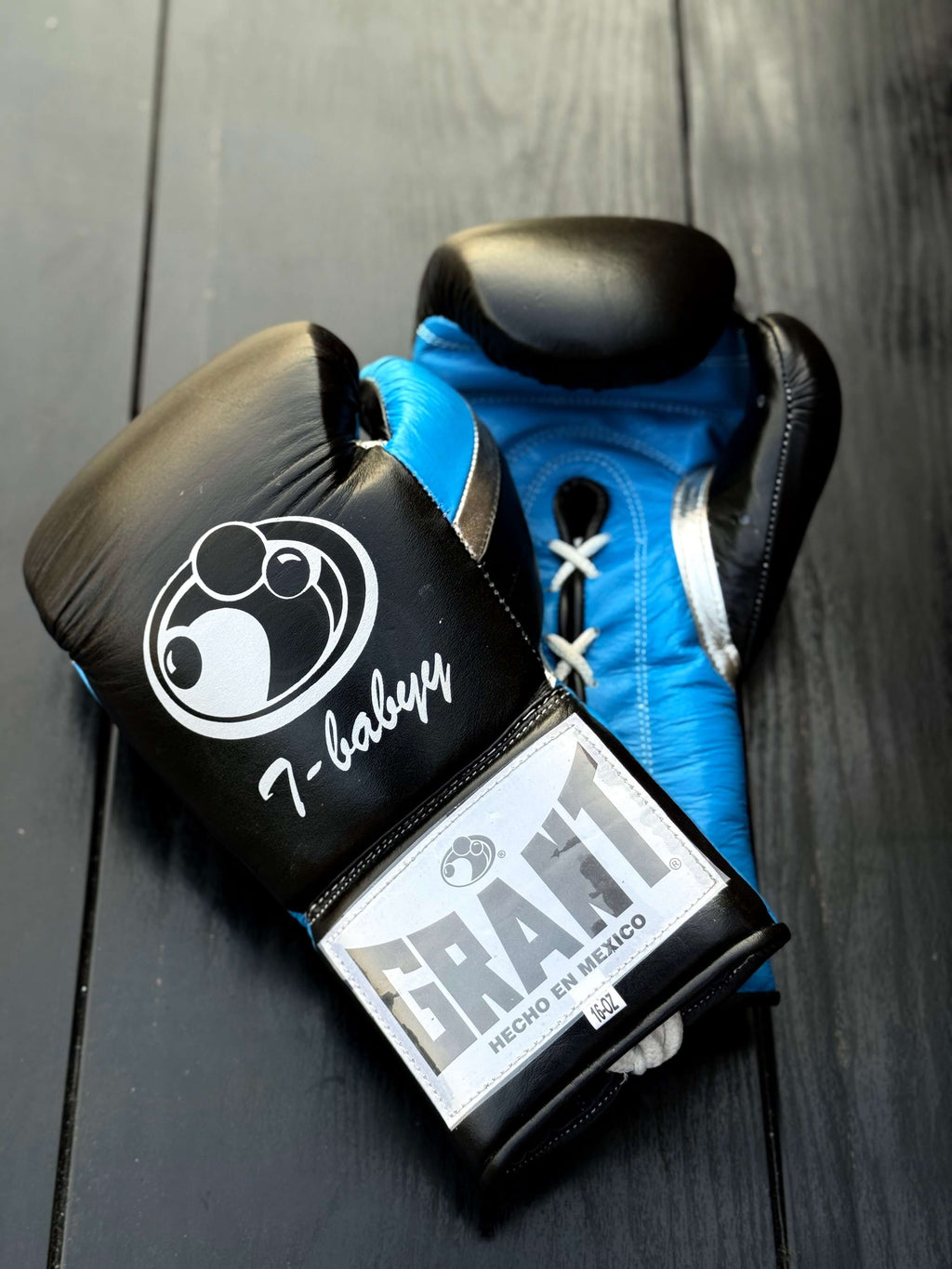 Grant Boxing Gloves Black/Blue/Silver Leather Training Gloves for Sparring