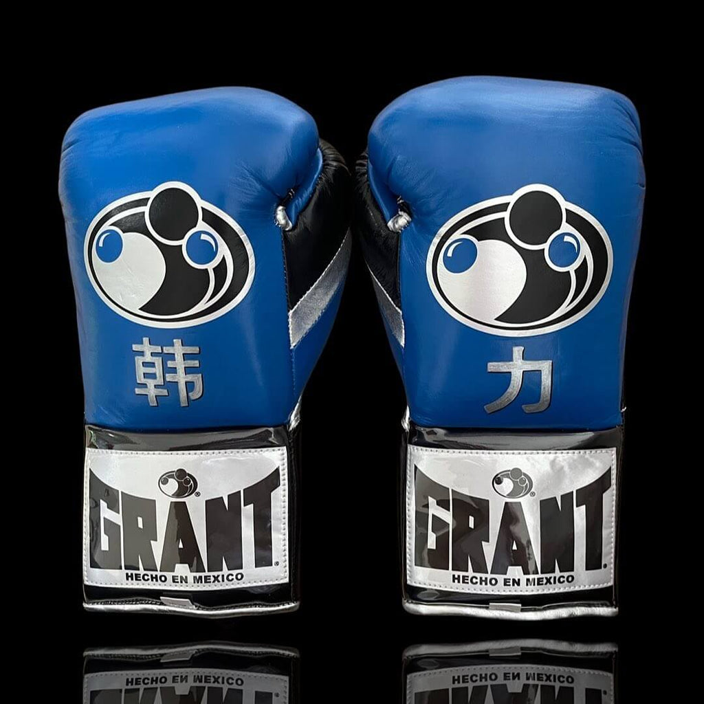 Grant Blue/Black/Silver Boxing Gloves Premium Gym Training Pair Back View