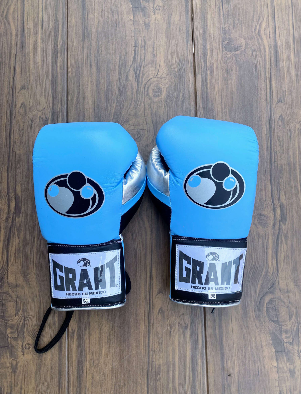 Grant Boxing Gloves Blue/Black/Silver Lace Up Leather Gloves Back View