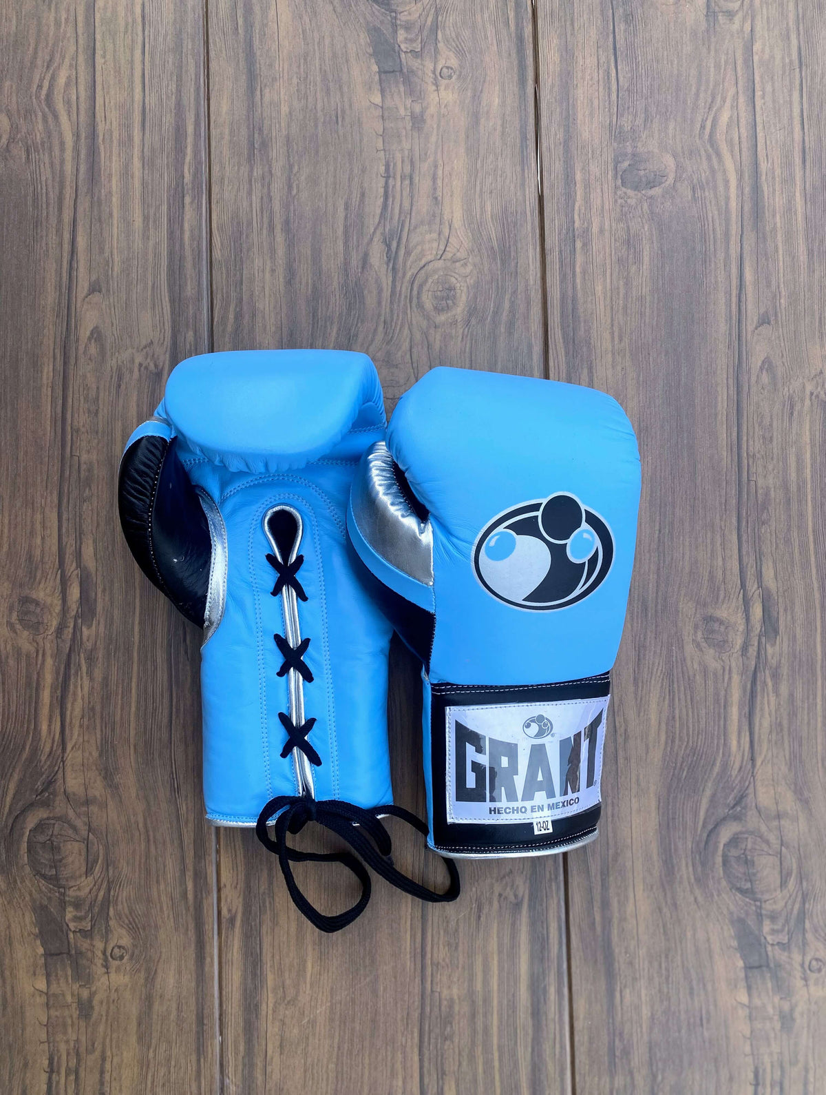 Grant Boxing Gloves Blue/Black/Silver Lace Up Leather Gloves for Combat Drills