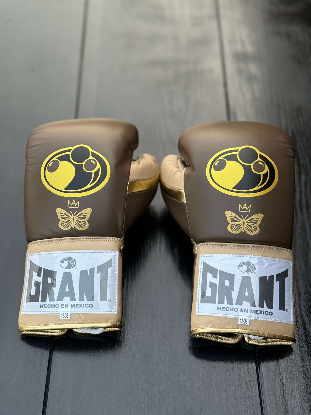 Grant Boxing Gloves Brown/Beige/Gold Leather Training Gloves Back View