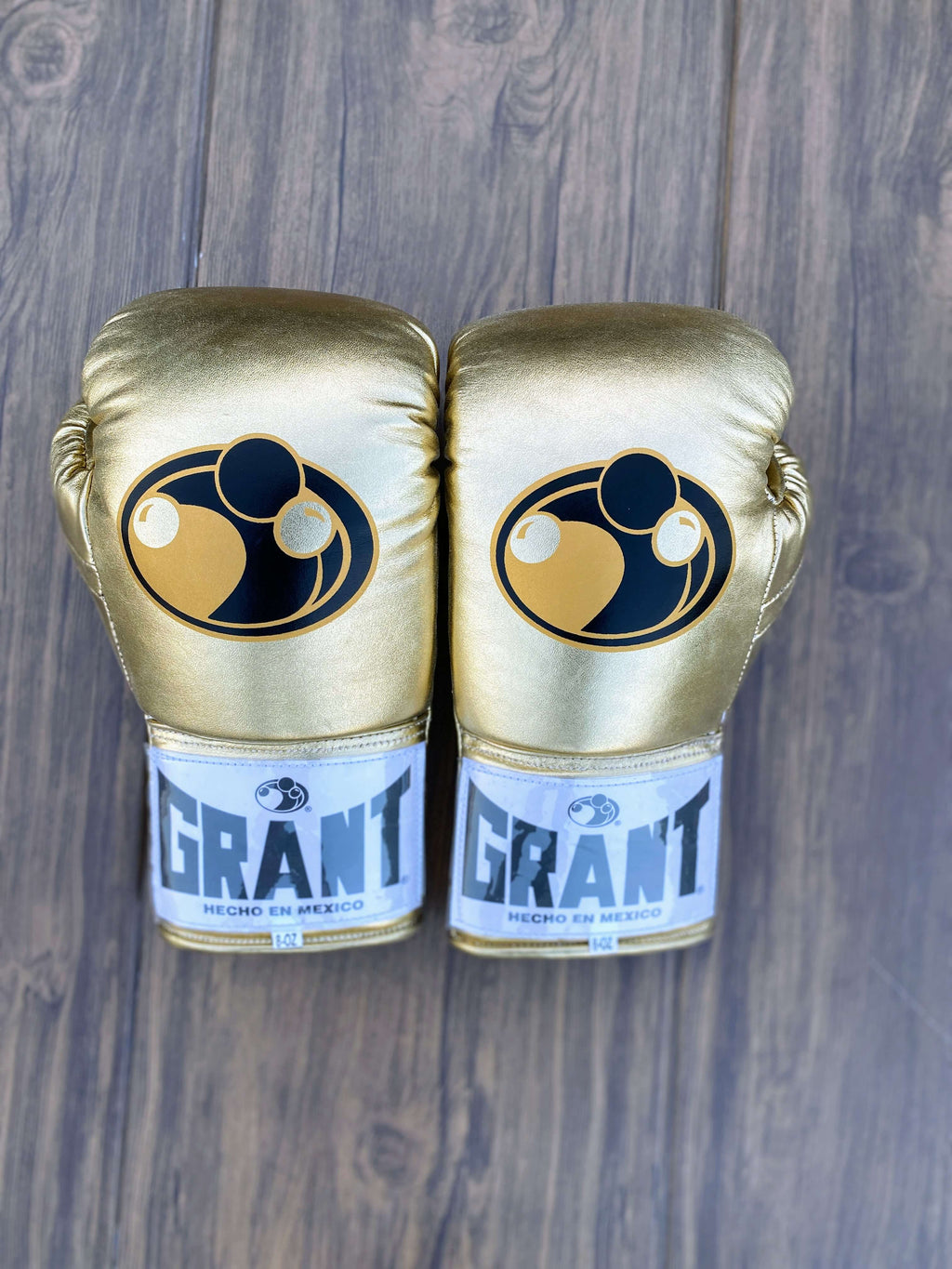 Grant Boxing Gloves Gold Curved Leather Gloves Back View