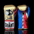Grant Gold/Blue/Red Leather Boxing Gloves Heavy Duty Training Pair