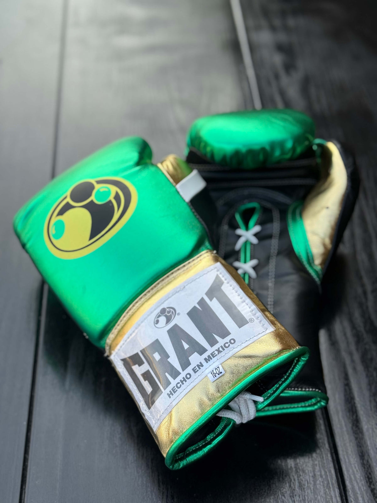 Grant Boxing Gloves Green/Black/Gold Leather Gloves for Intense Sessions