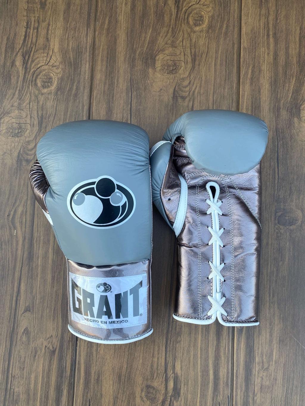 Grant Boxing Gloves Grey/White Leather Gloves Front View