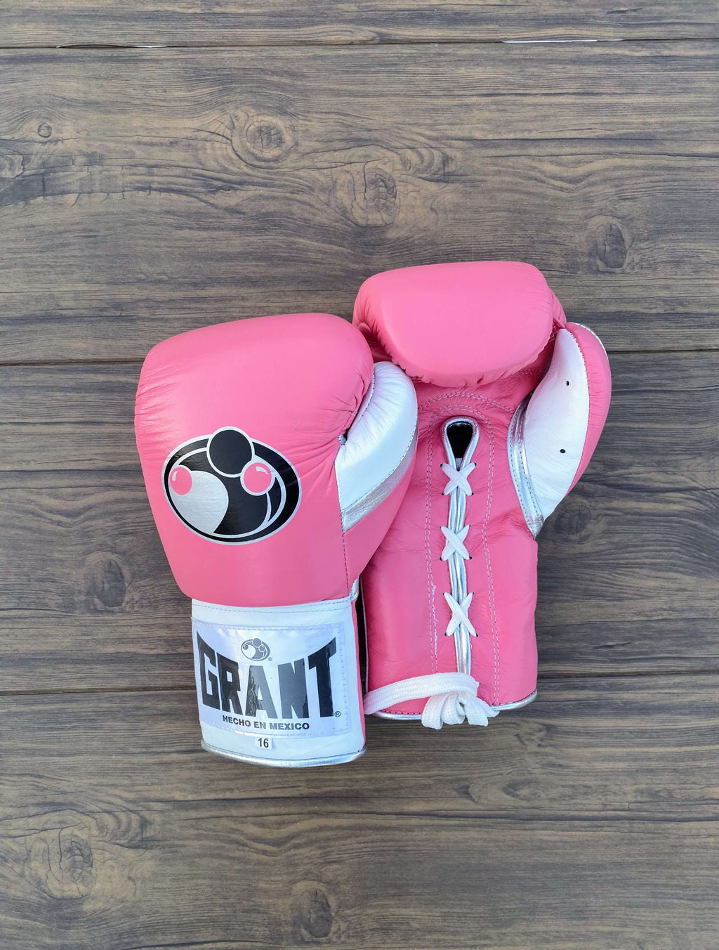 Grant Boxing Gloves Pink/White/Silver Leather Gloves for Fighting Practice
