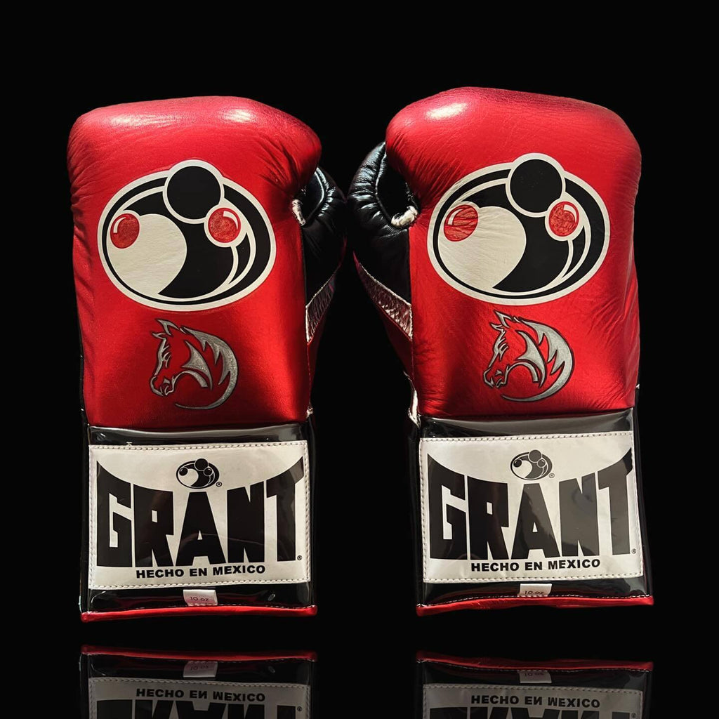 Grant Red/Black/Silver 14oz Boxing Gloves Custom Sparring Glove Back View