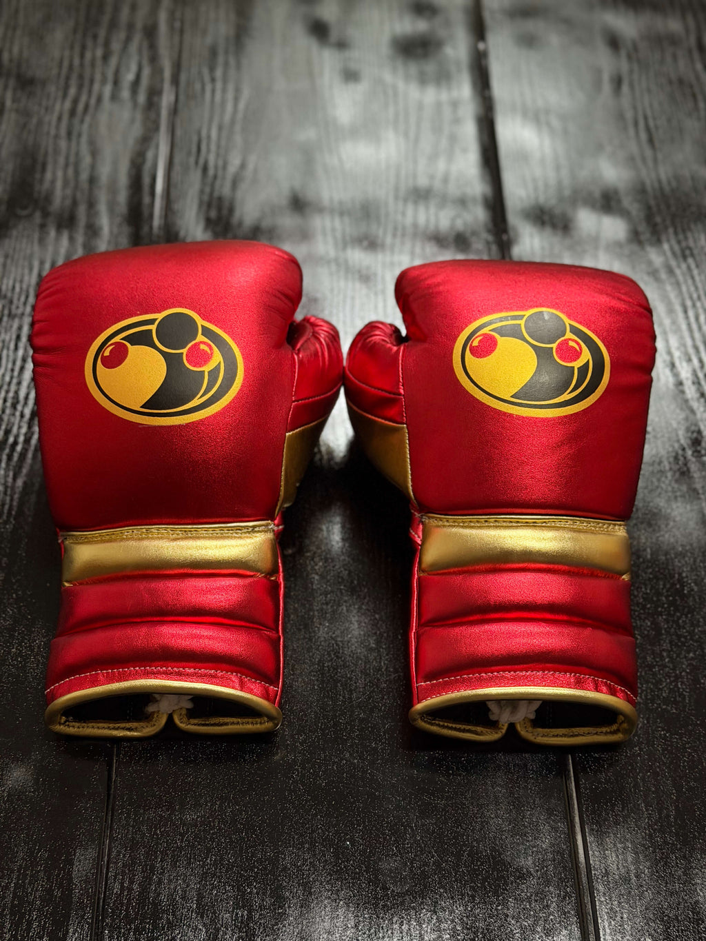 Grant Boxing Gloves Red/Gold Lace Up Leather Gloves Back View