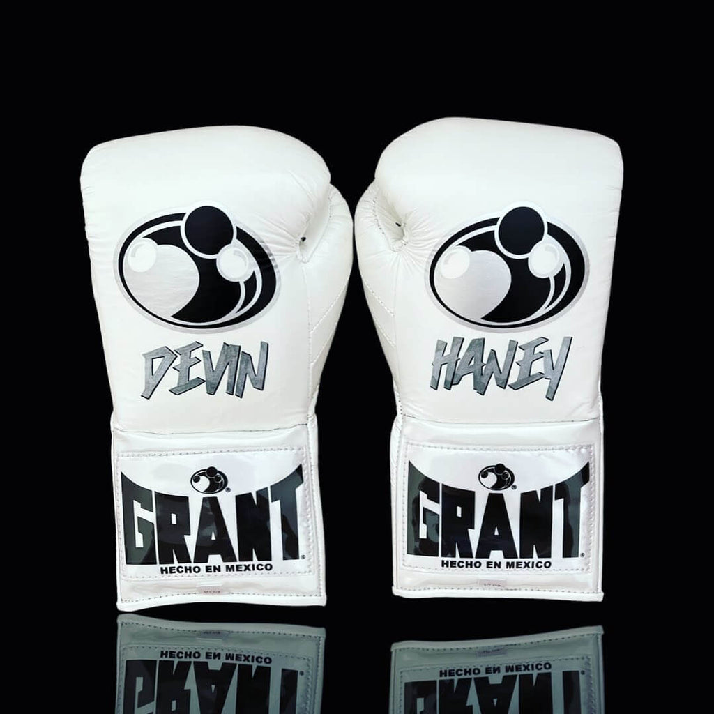 Grant White 14oz Boxing Gloves High Quality Gym Gloves Back View