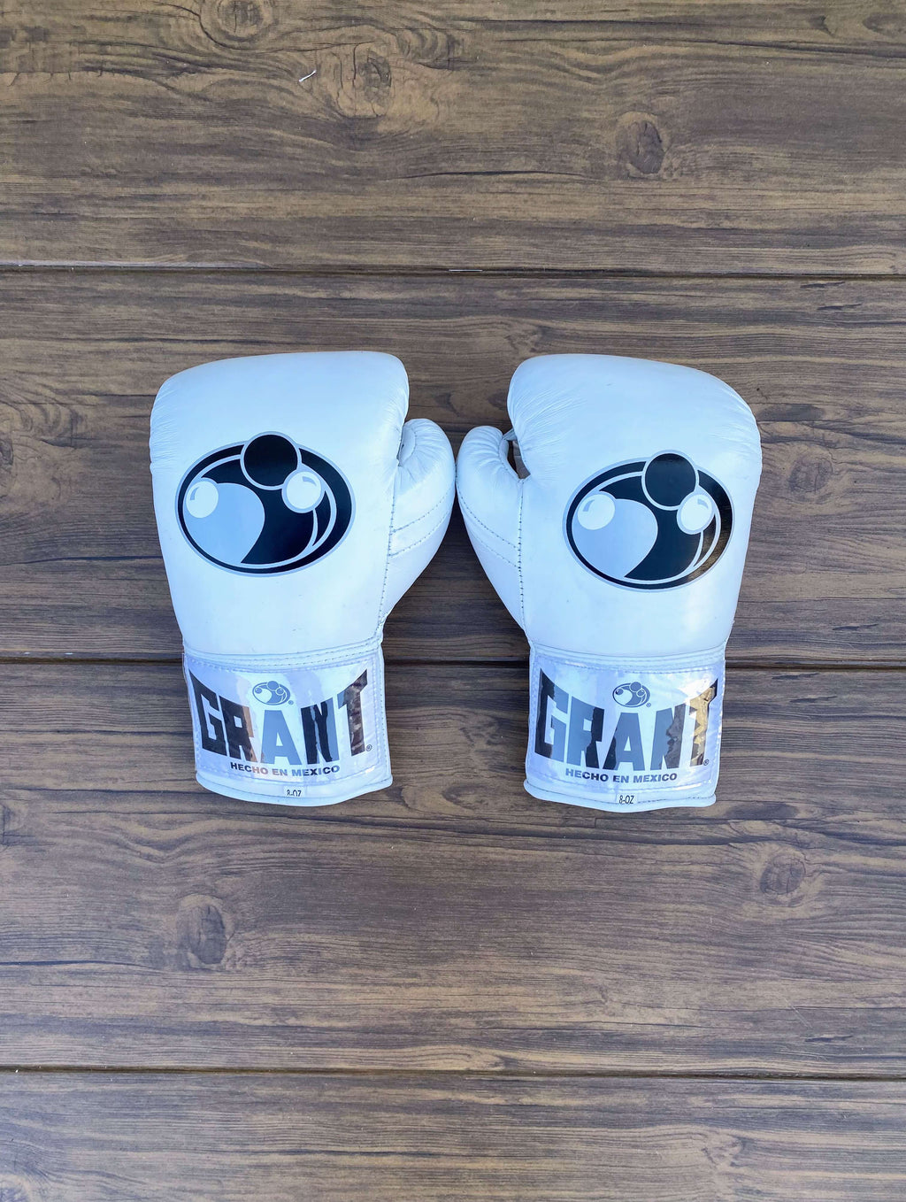 Grant Boxing Gloves White Lace Up Leather Gloves Back View
