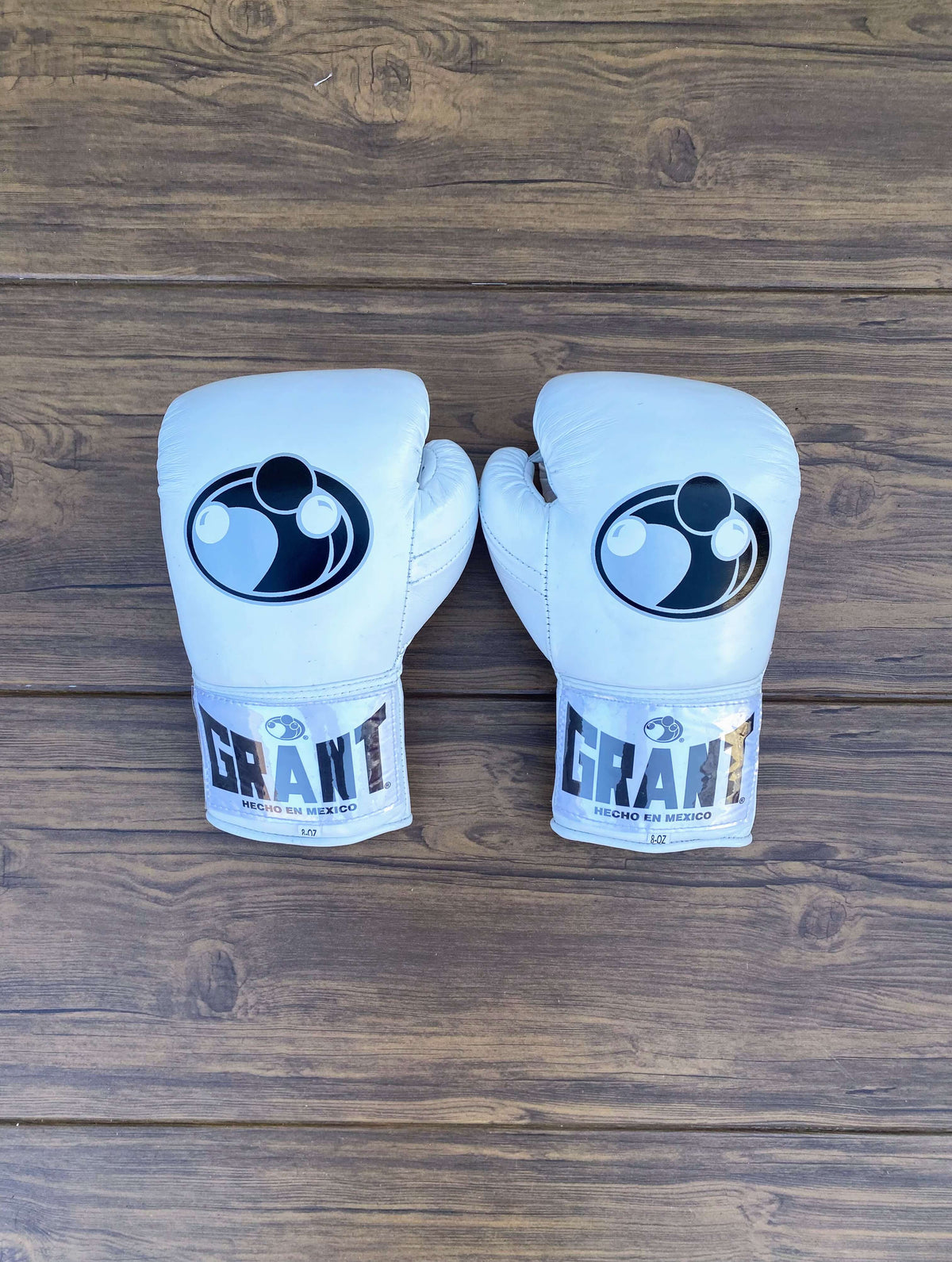 Grant Boxing Gloves White Lace Up Leather Gloves Back View