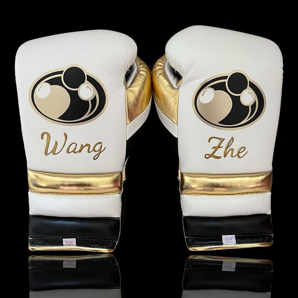 Grant White/Black/Gold Leather Boxing Gloves Back View