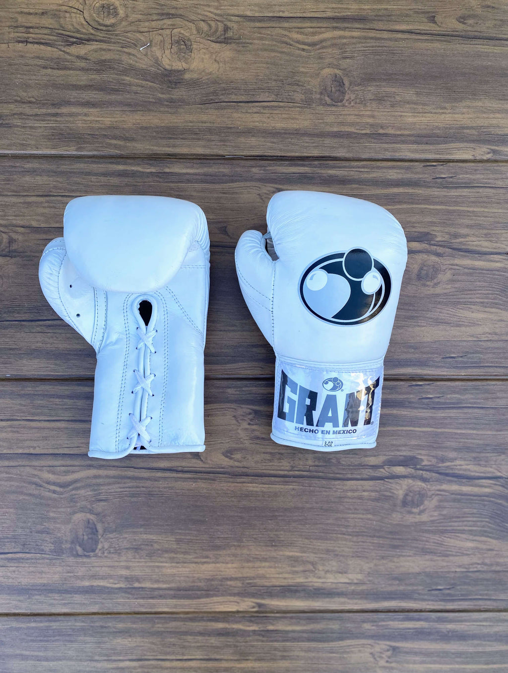 Grant Boxing Gloves White Lace Up Leather Gloves Front View