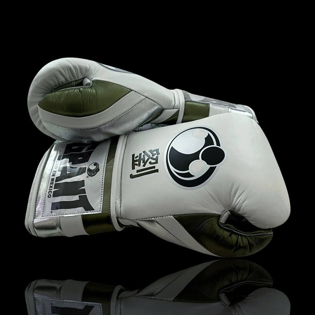 Grant White/Light-Green/Silver Boxing Gloves Durable Sparring Gloves Side View
