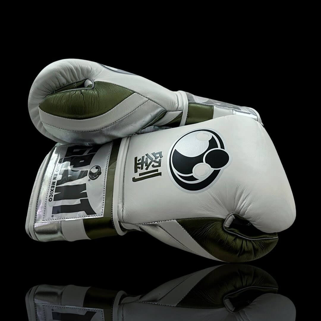 Grant White/Light-Green/Silver Boxing Gloves Durable Sparring Gloves Side View