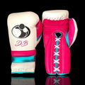 Grant White/Pink/Blue Leather Boxing Gloves Custom Fit Training