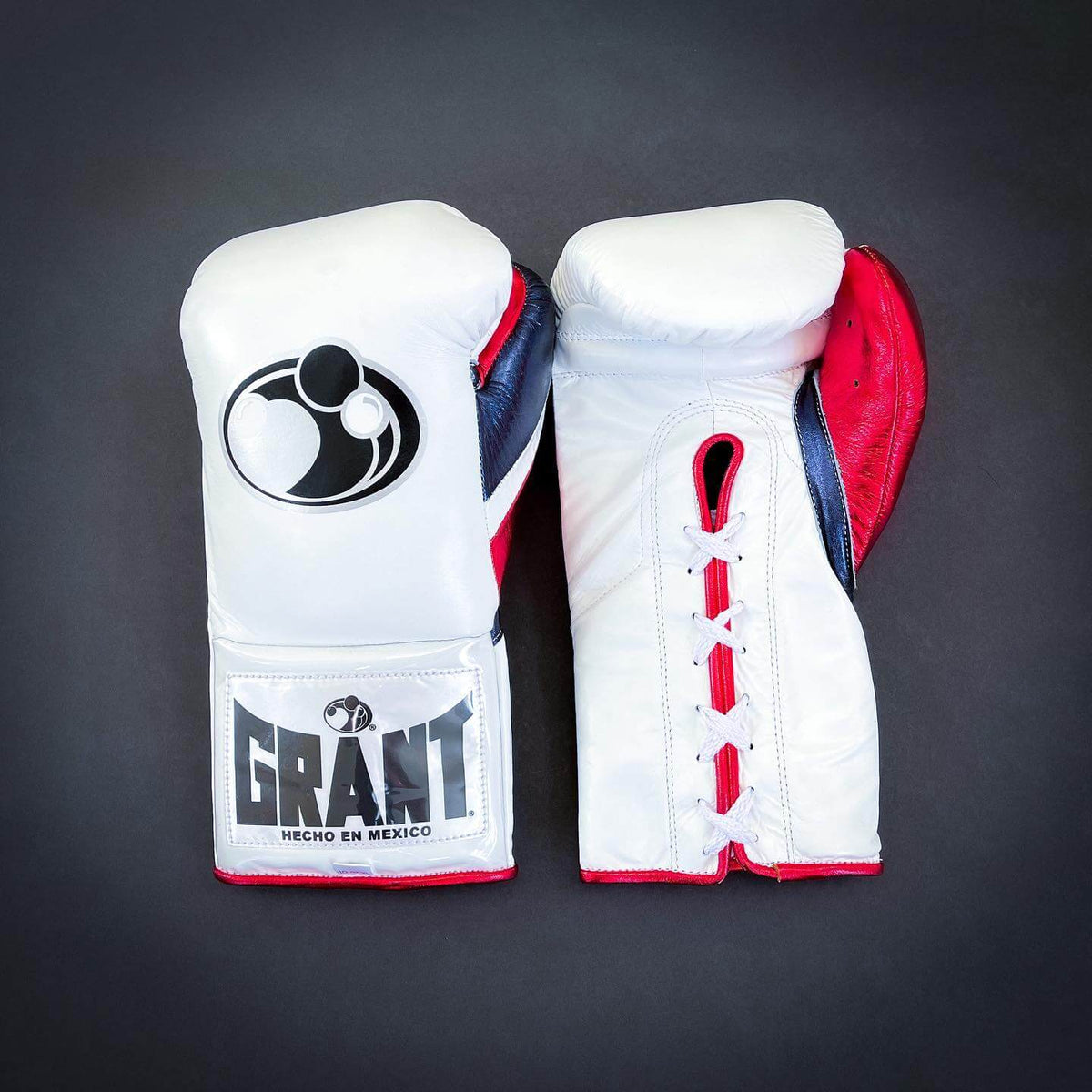 Grant Boxing Gloves White/Red/Blue 14oz Leather Training Gloves