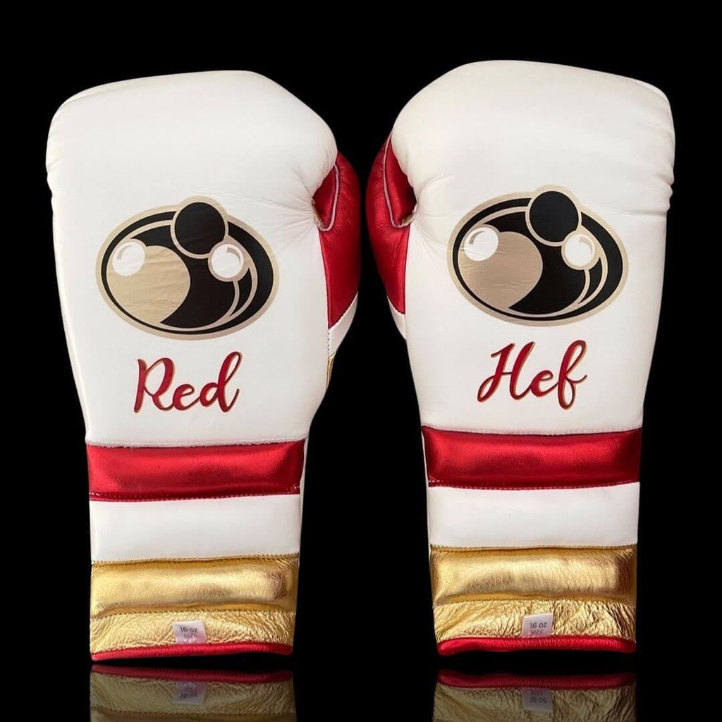 Grant White/Red/Gold 14oz Boxing Gloves Custom Sparring Gloves Back View