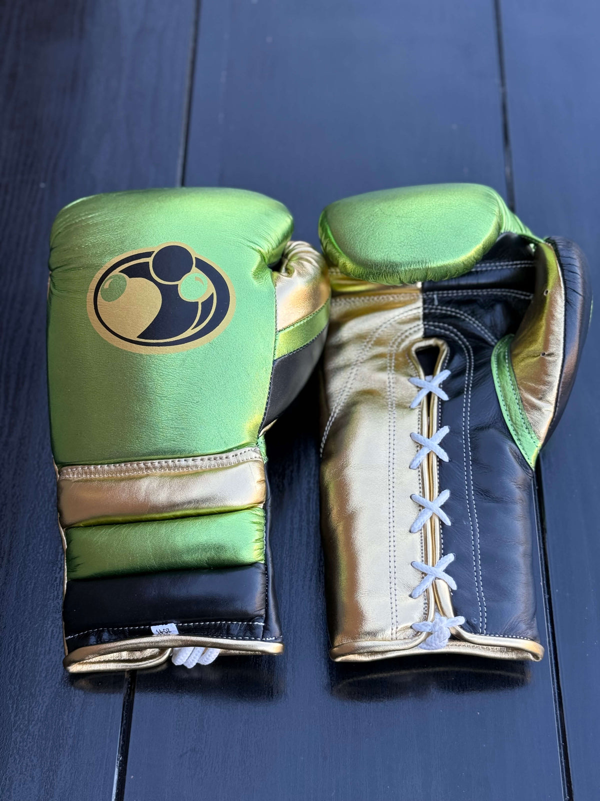 Grant Boxing Gloves Green/Gold/Black Leather Training Gloves Front View