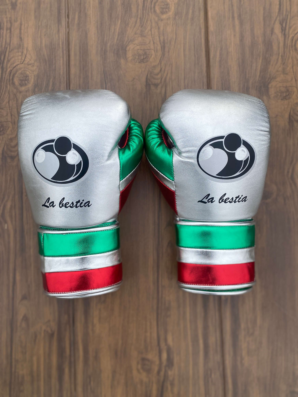 Grant Boxing Sets Silver/Red/Green Leather Boxing Gloves Back View