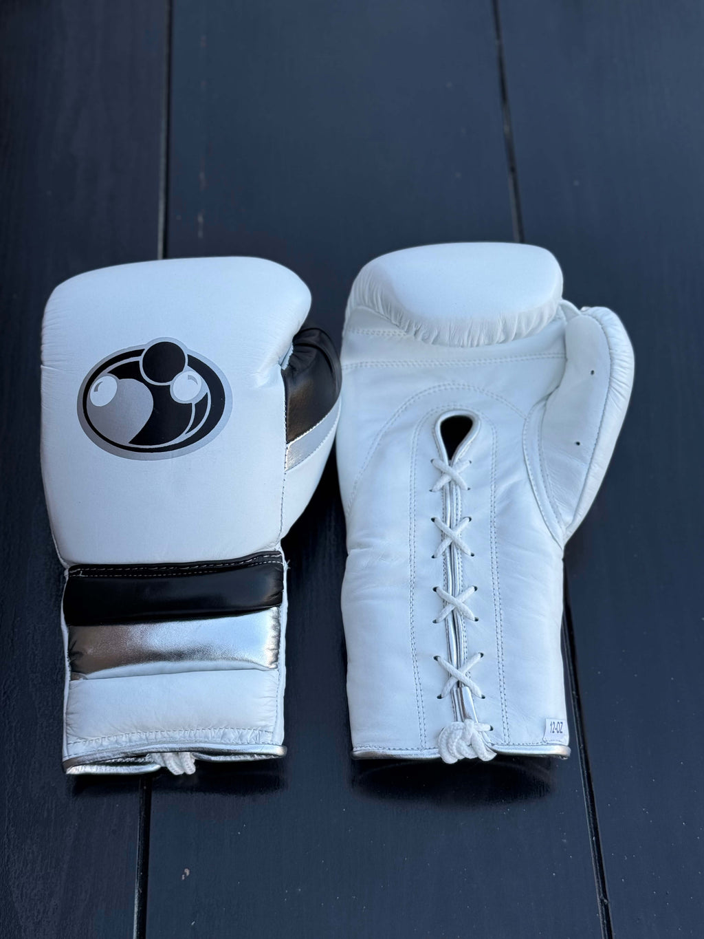 Grant Boxing Sets White/Silver/Black Leather Gloves Front View