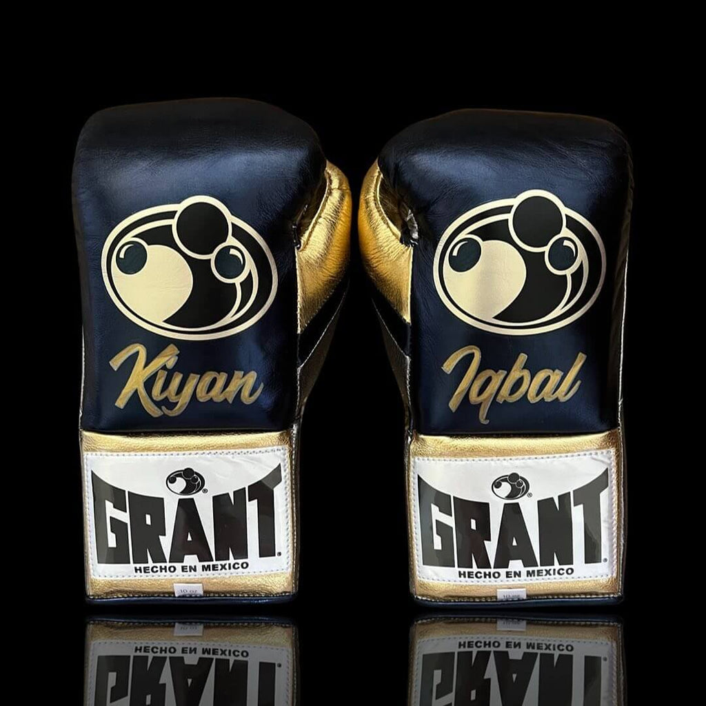 Grant Black/Grey/Gold Complete Boxing Set Gloves Back View