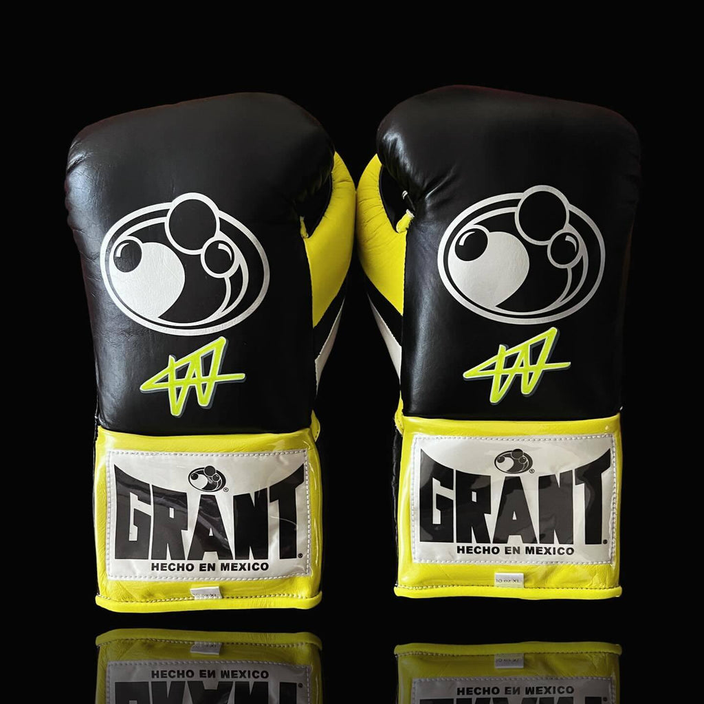Grant Sparring Boxing Set Black/Yellow/White Gloves Back View