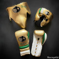 Grant Boxing Set Gold/White/Green Gym Training Gloves Headguard