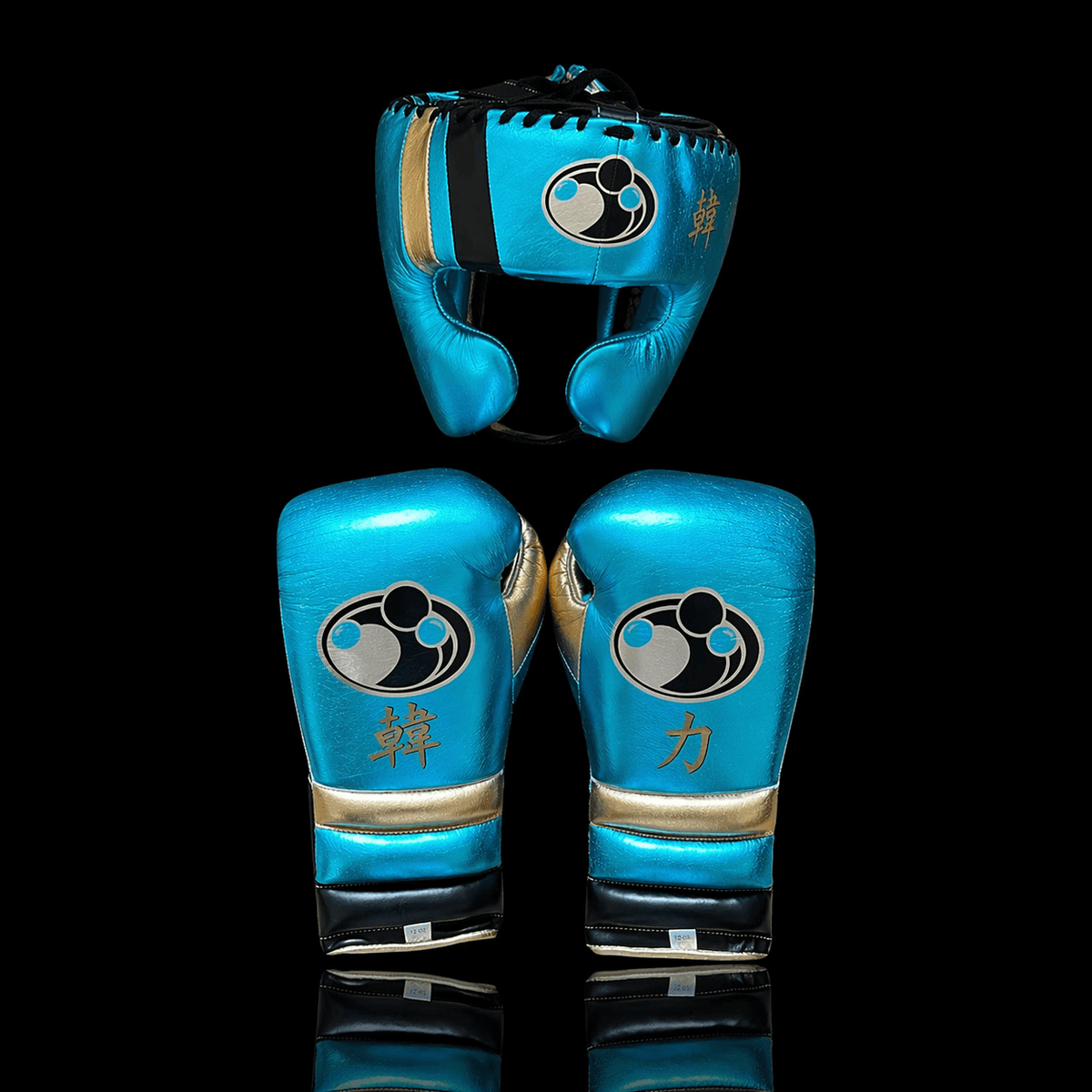 Grant Sky-Blue/Black/Gold Boxing Set Custom Training Gloves Bundle