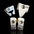 Grant Boxing Set White/Black/Gold Lace-Up Gloves Headguard Kit