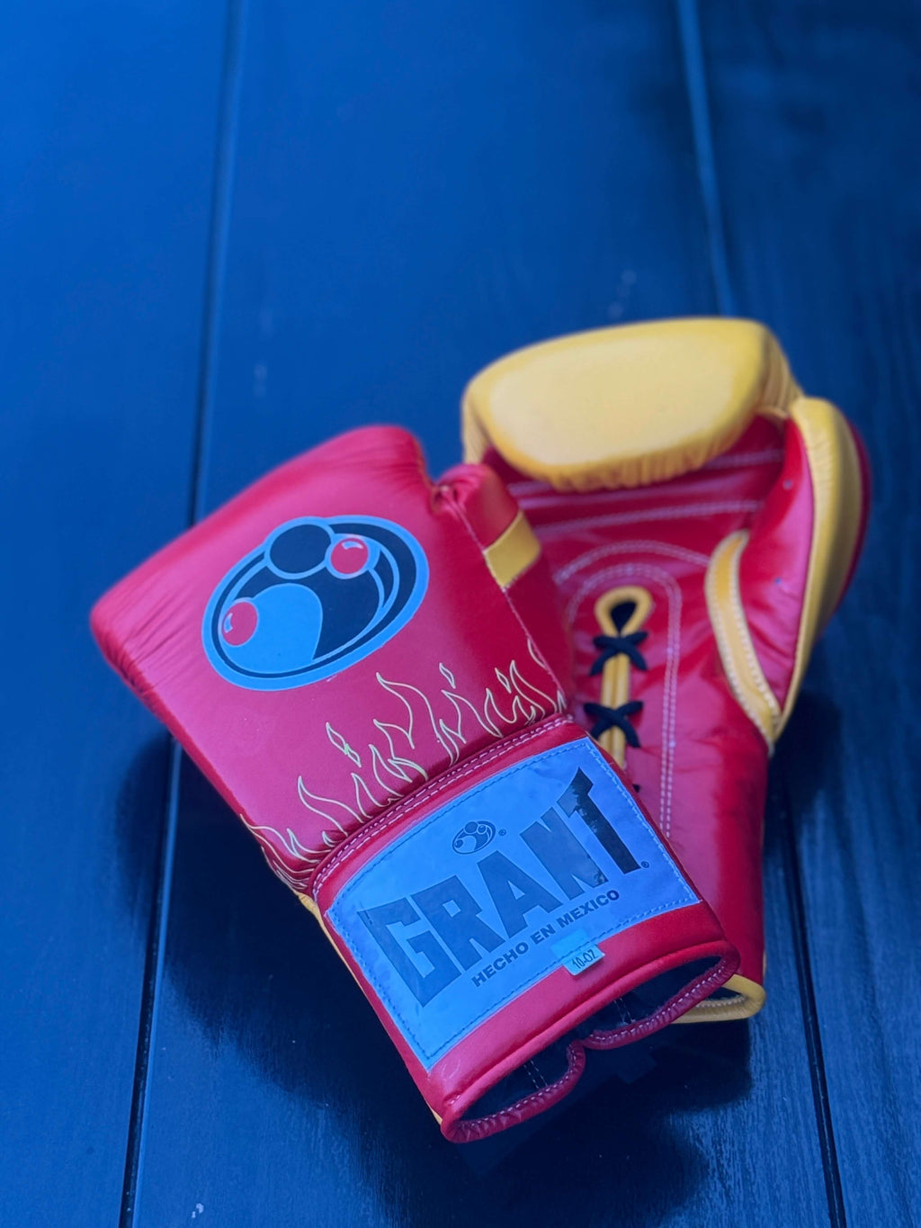 Grant Boxing Gloves Red/Yellow Flame Style Leather Training Gloves for Boxing