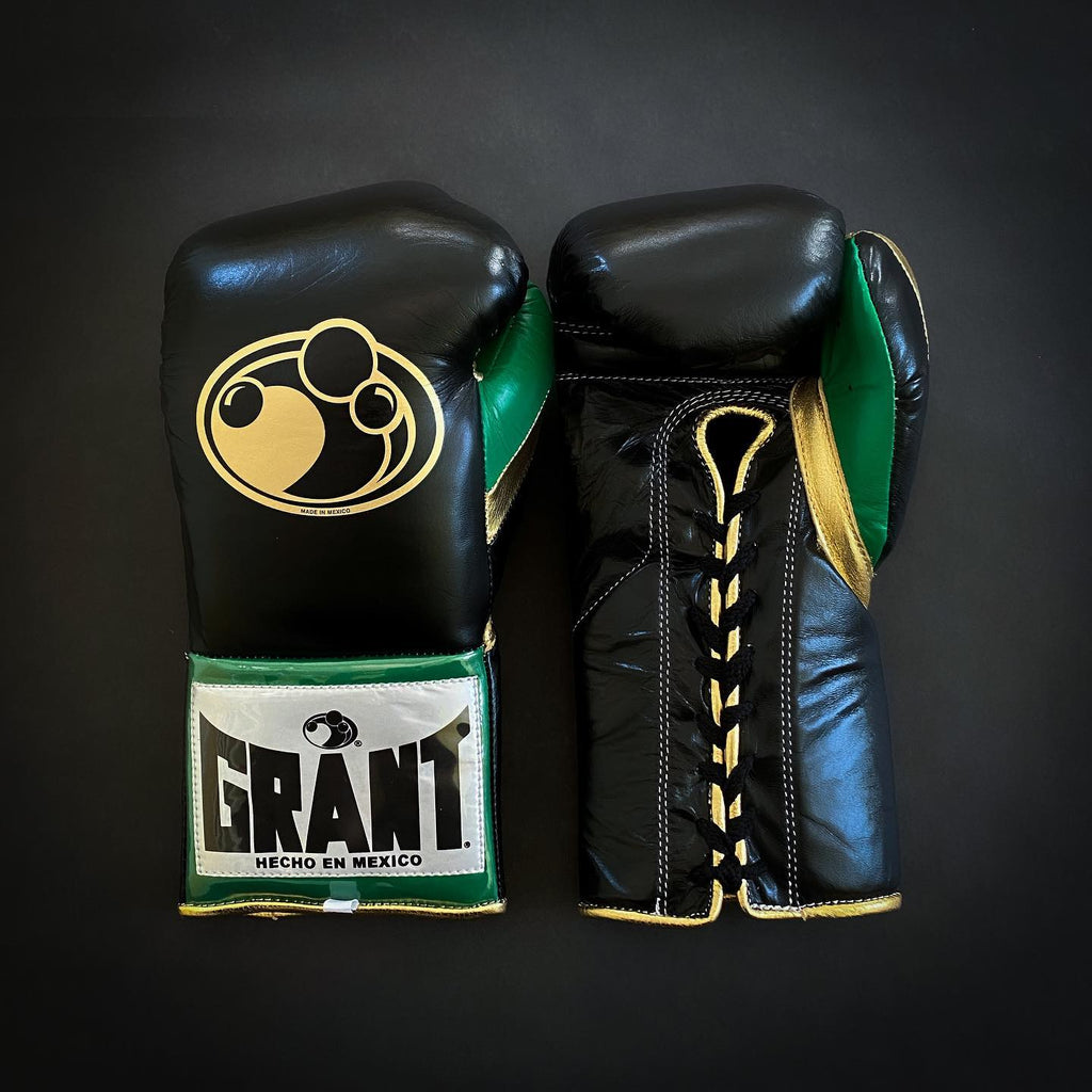 Grant Boxing Gloves Black/Green/Gold  Lace Up Gloves for Workout Sessions